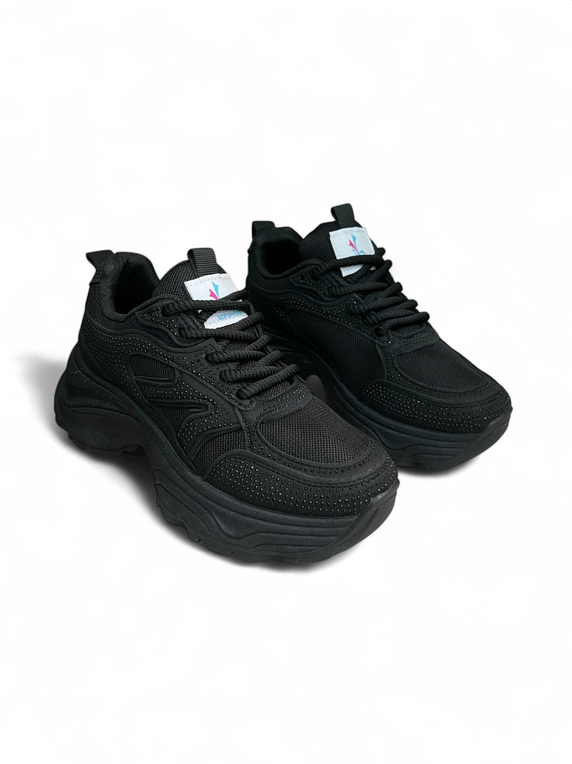 Zapatilla Mujer M110 Efecto Gamuza Negra Con Brillos