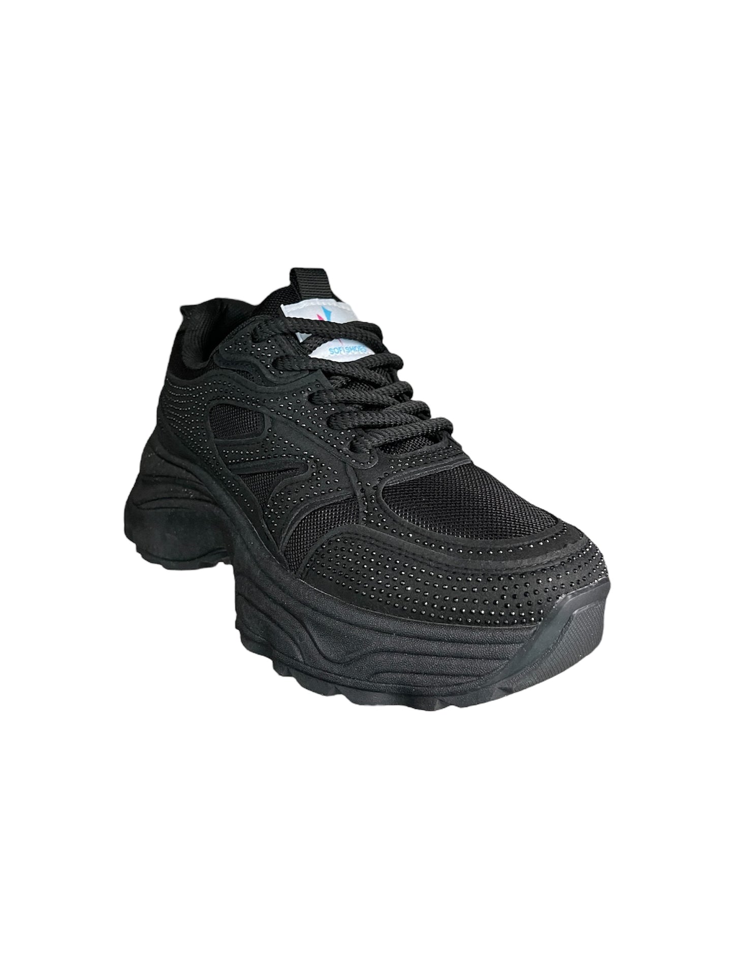 Zapatilla Mujer M110 Efecto Gamuza Negra Con Brillos