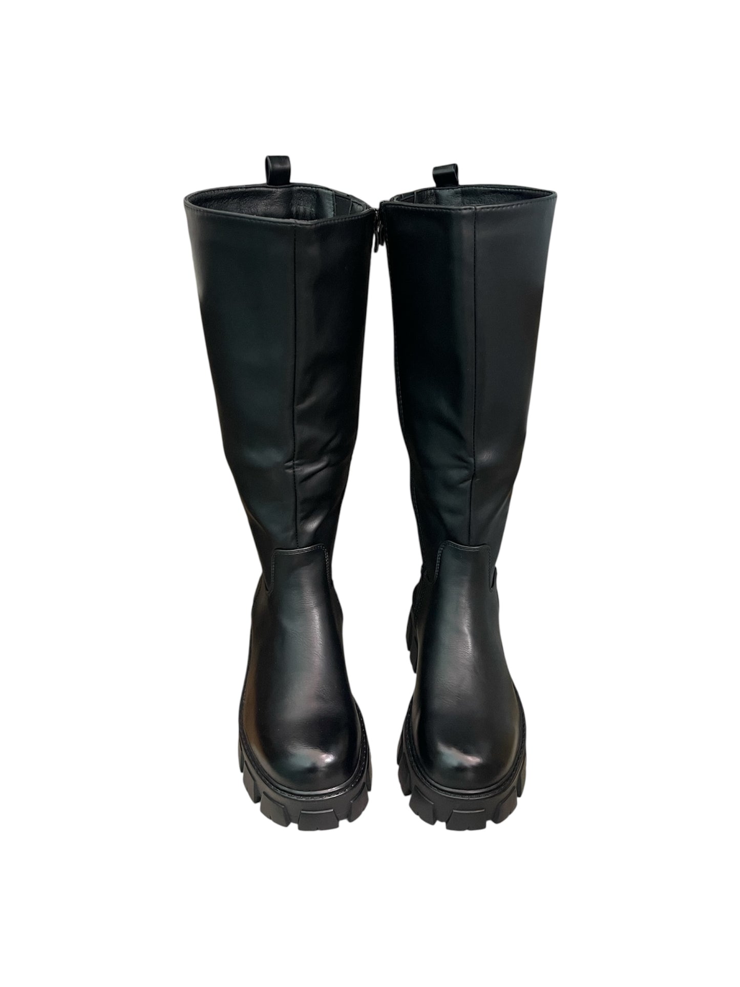 Bota Efecto Cuero Negro Con Plataform