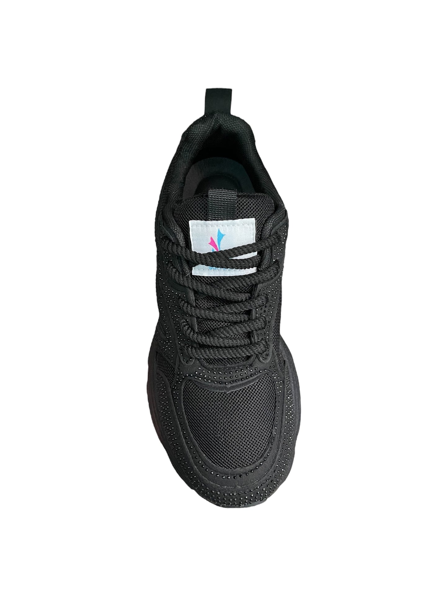 Zapatilla Mujer M110 Efecto Gamuza Negra Con Brillos