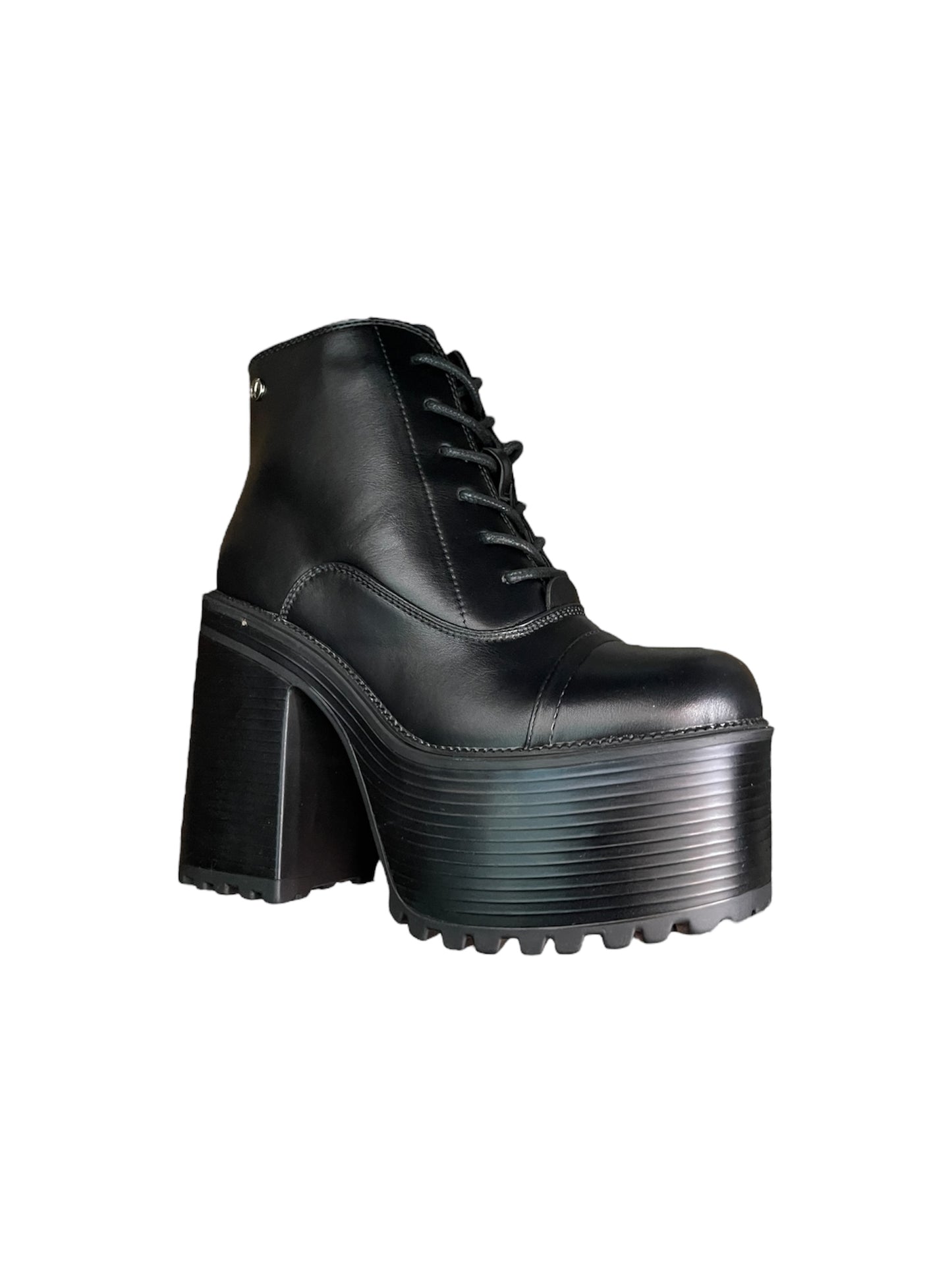 Botin Efecto Cuero Negro Con Plataforma y cordón