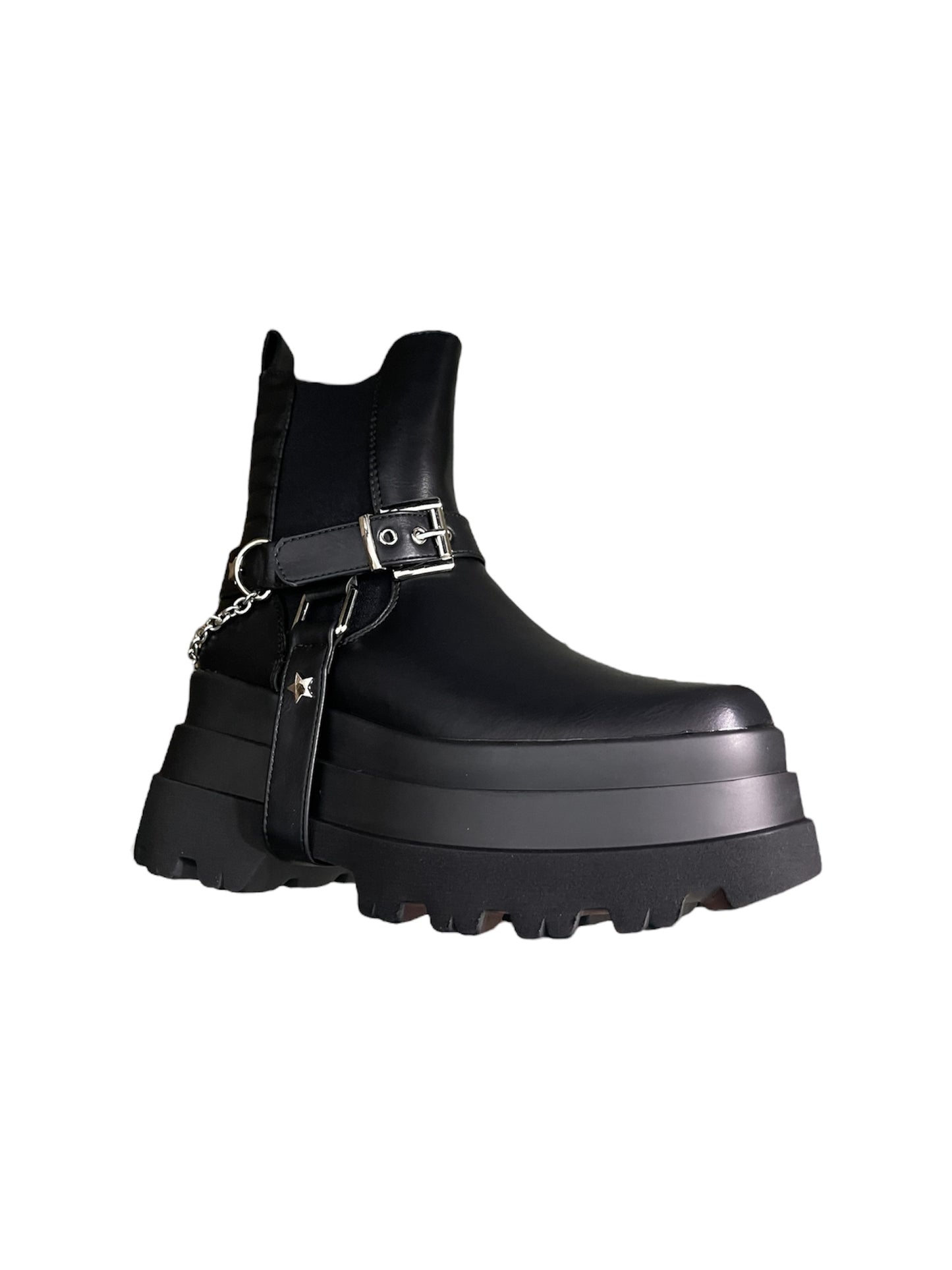 Botin 2 en 1 Efecto Cuero Negro Con Plataforma