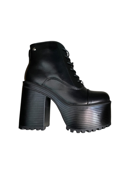 Botin Efecto Cuero Negro Con Plataforma y cordón