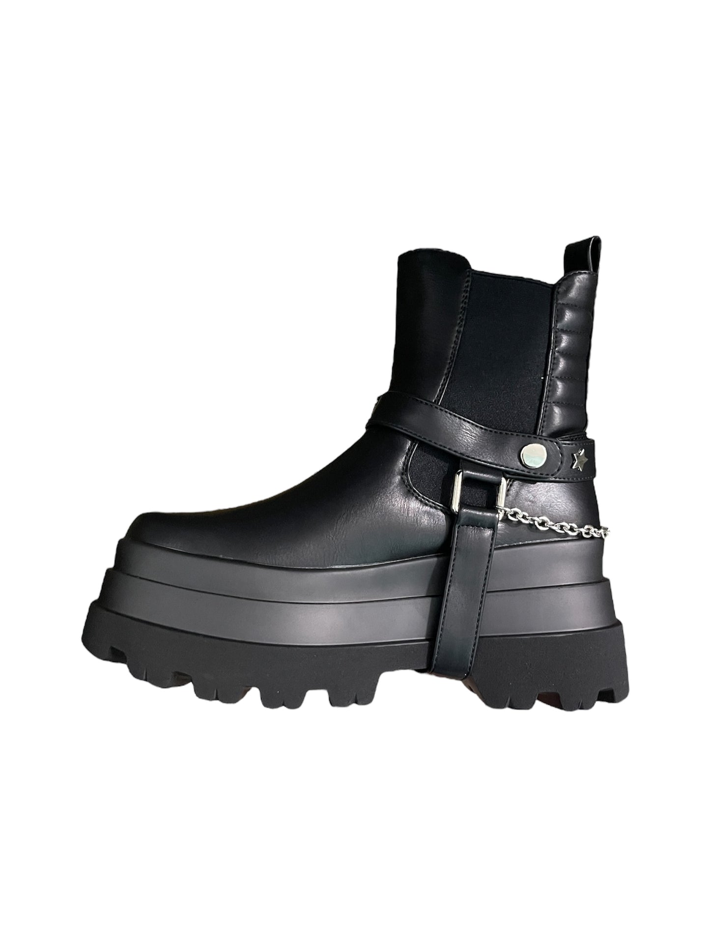 Botin 2 en 1 Efecto Cuero Negro Con Plataforma