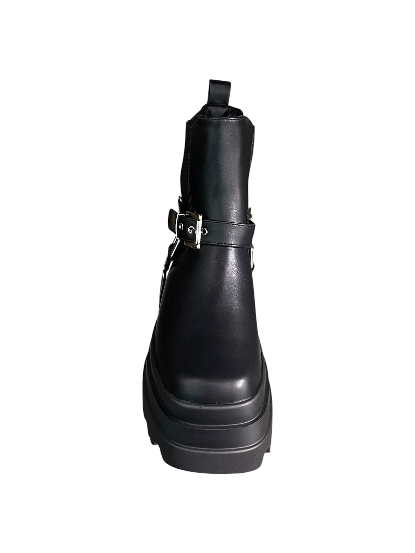 Botin 2 en 1 Efecto Cuero Negro Con Plataforma
