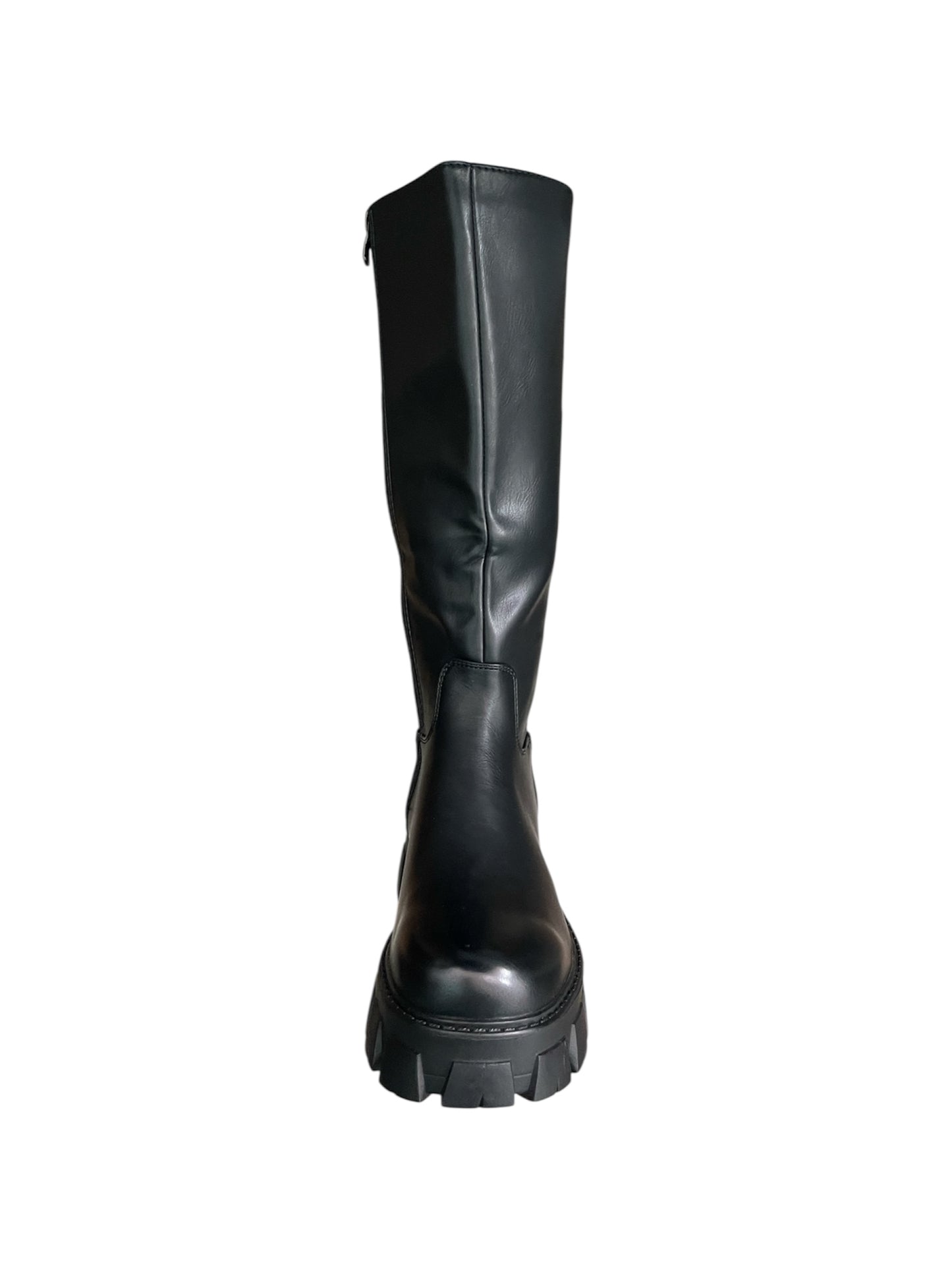 Bota Efecto Cuero Negro Con Plataform