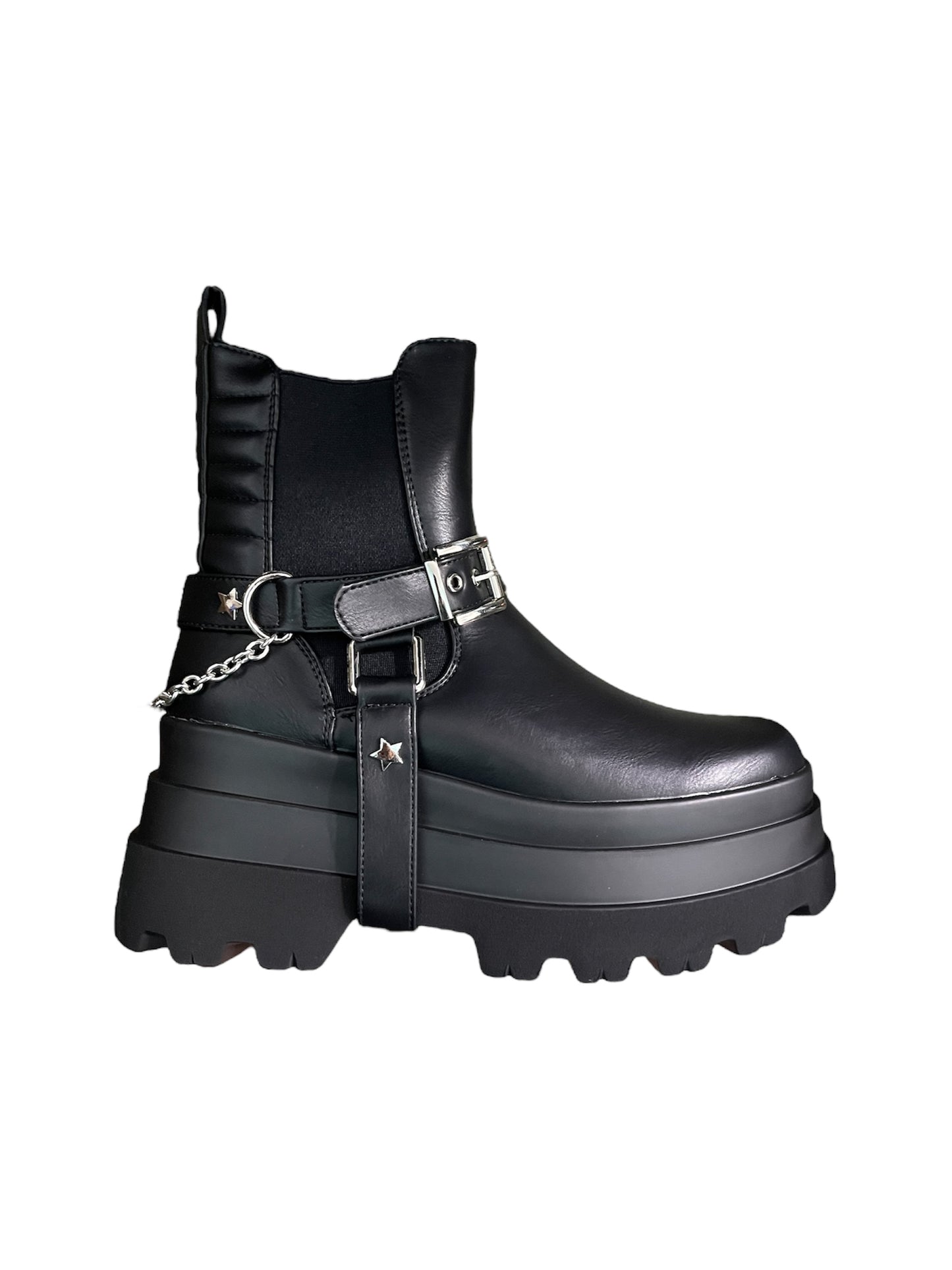 Botin 2 en 1 Efecto Cuero Negro Con Plataforma