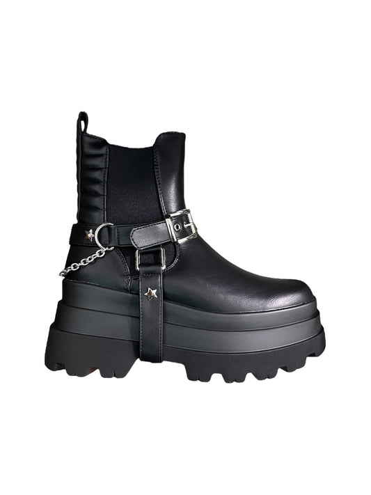Botin 2 en 1 Efecto Cuero Negro Con Plataforma