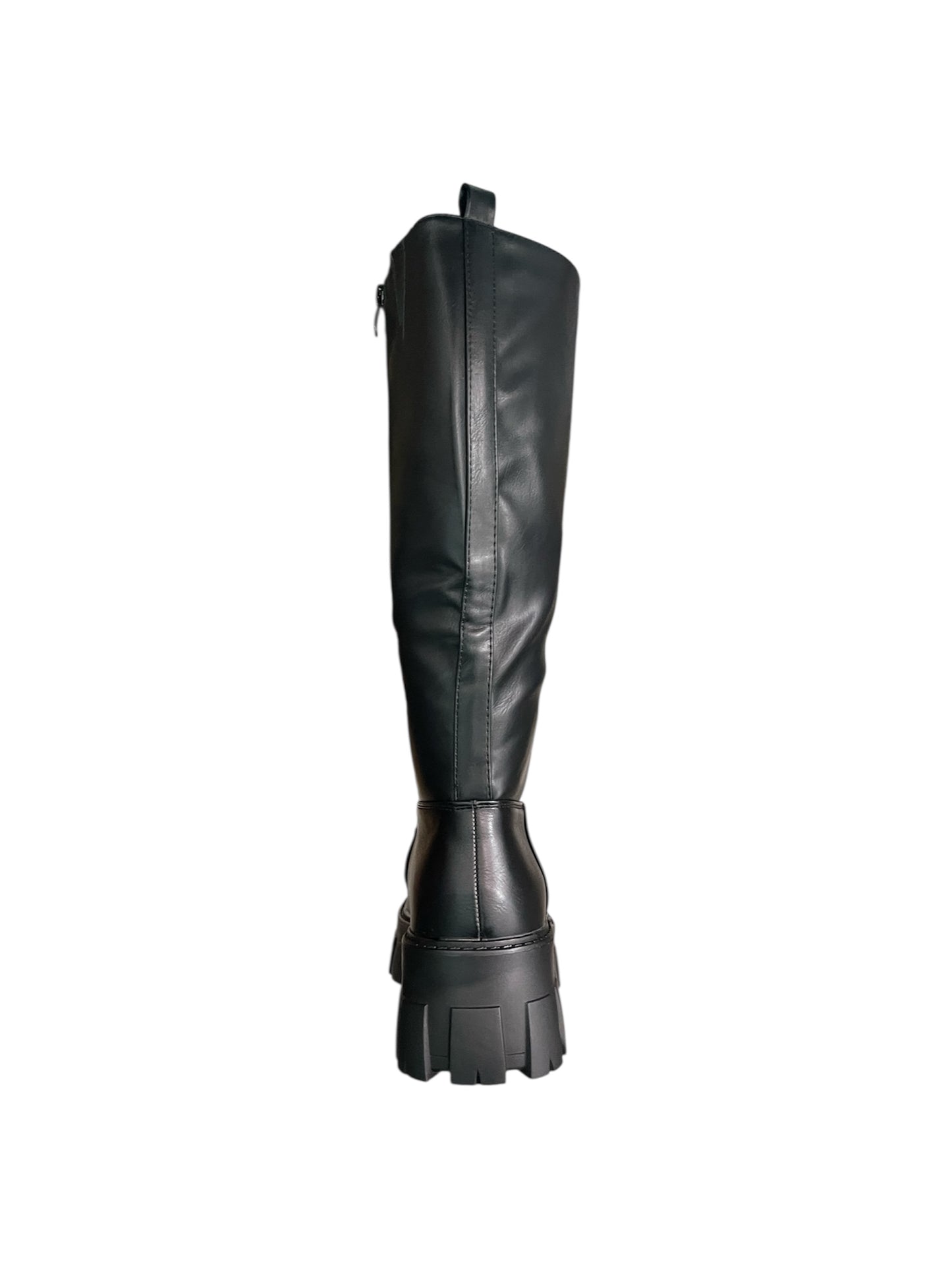 Bota Efecto Cuero Negro Con Plataform