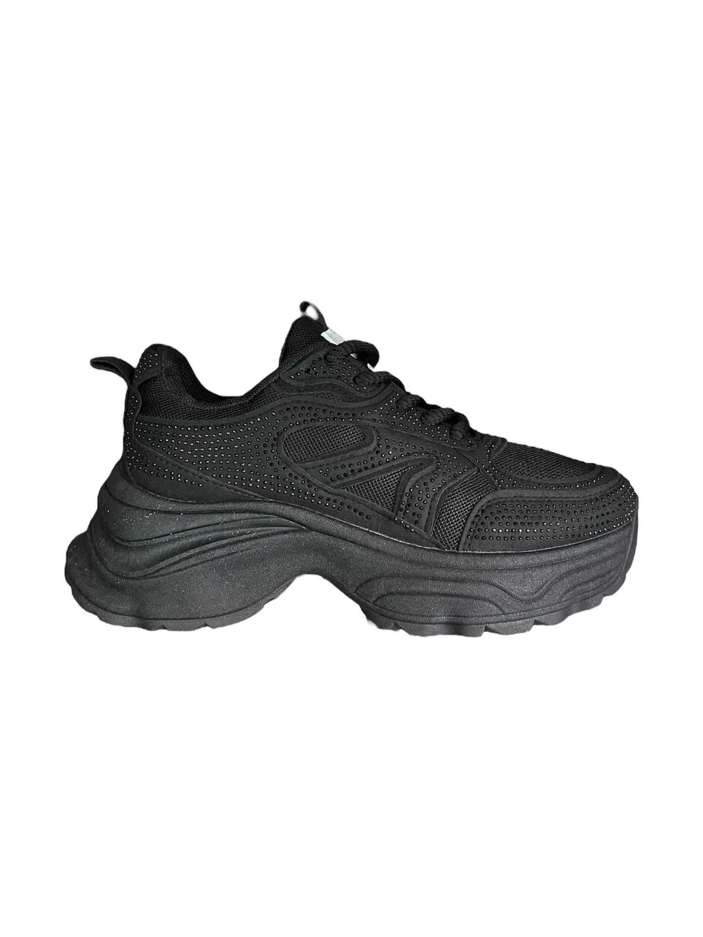 Zapatilla Mujer M110 Efecto Gamuza Negra Con Brillos