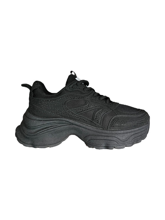 Zapatilla Mujer M110 Efecto Gamuza Negra Con Brillos