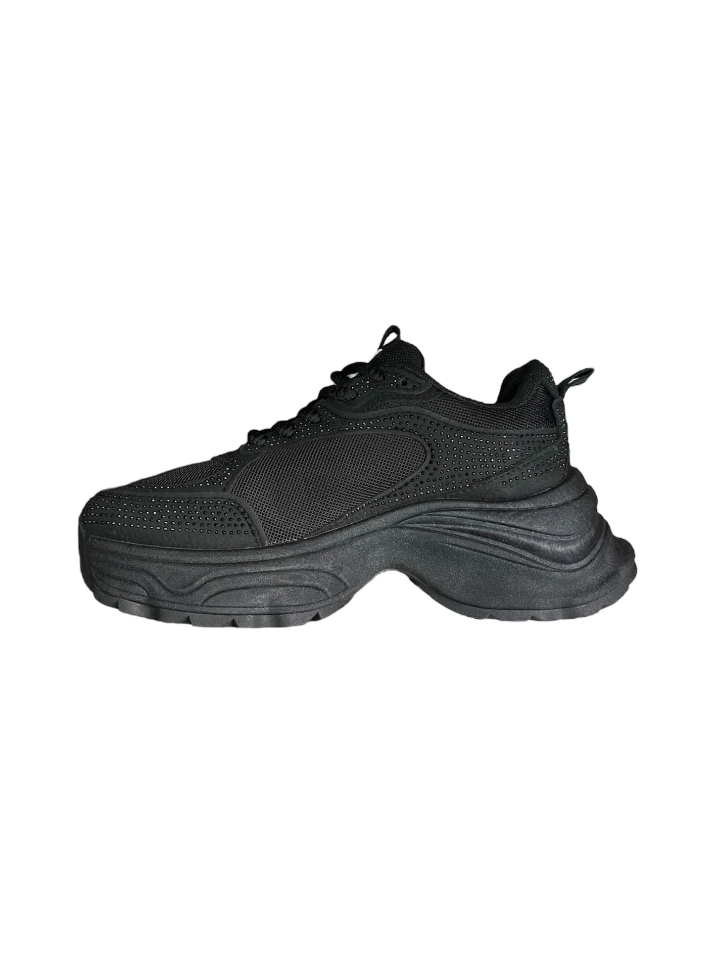 Zapatilla Mujer M110 Efecto Gamuza Negra Con Brillos