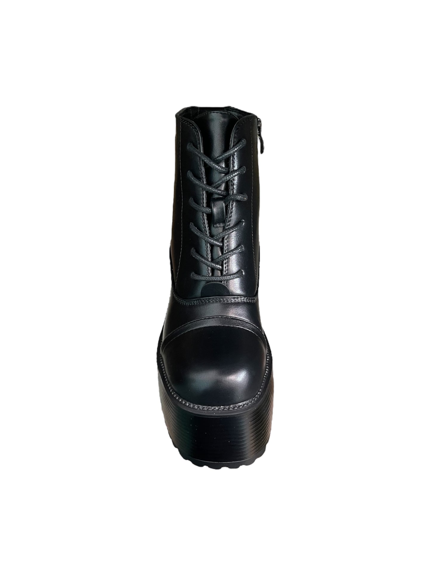 Botin Efecto Cuero Negro Con Plataforma y cordón