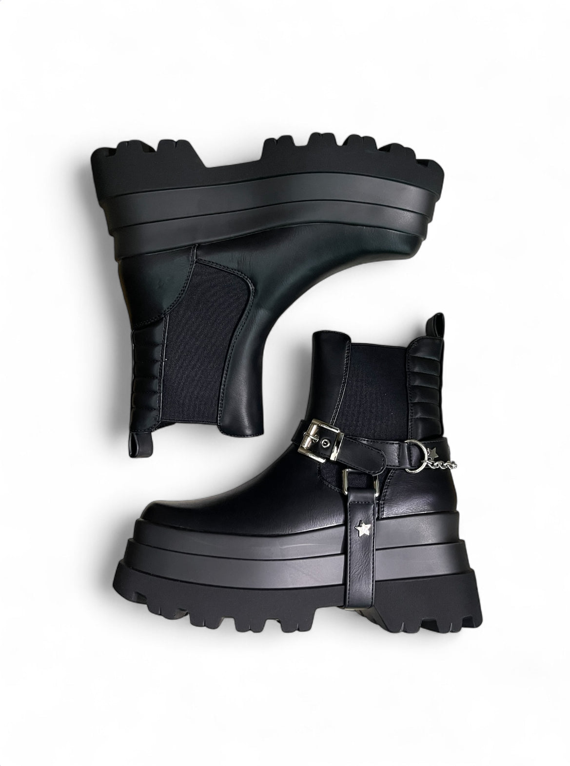 Botin 2 en 1 Efecto Cuero Negro Con Plataforma